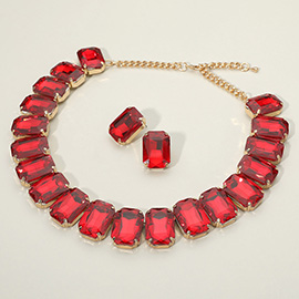 Emerald Cut Stone Collar Evening Necklace