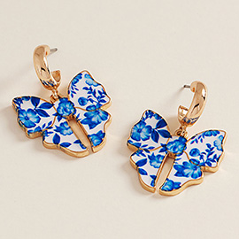 Floral Bow Charm Drop Dangle Mini Hoop Earrings