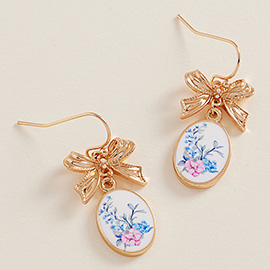 Bow Enamel Oval Floral Charm Link Drop Dangle Earrings