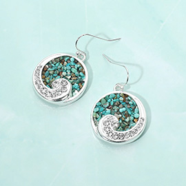 Crushed Pebble Swirl Wave Round Dangle Earrings