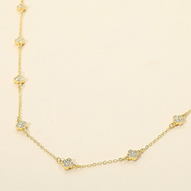 CZ Quatrefoil Charm Station Necklace