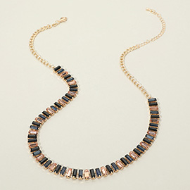 Baguette Stone Cluster Link Accent Necklace