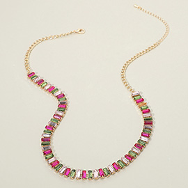 Baguette Stone Cluster Link Accent Necklace