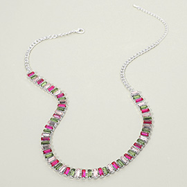 Baguette Stone Cluster Link Accent Necklace