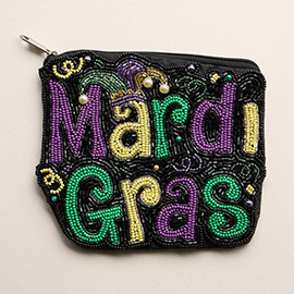 MARDI GRAS Message Seed Beaded Mini Pouch Bag