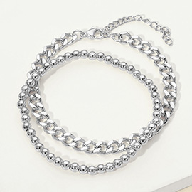 2PCS - Stainless Steel Chain Beaded Stretch Layered Bracelets