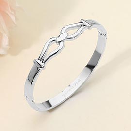 Stainless Steel Modern Link Hinged Bangle Bracelet