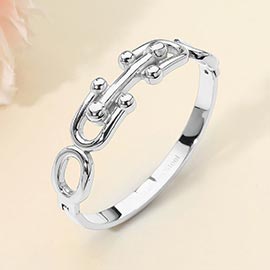 Stainless Steel Bold Link Hinged Bangle Bracelet