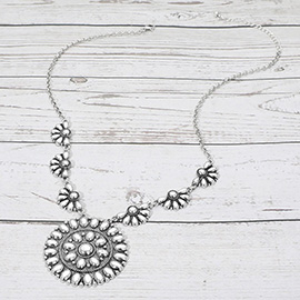 Boho Metal Floral Medallion Statement Necklace