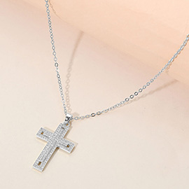 Stainless Steel CZ Stone Paved Cross Pendant Necklace