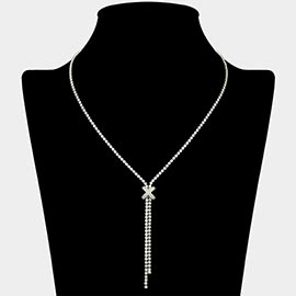 CZ Stone Paved X Charm Accent Y Shaped Necklace