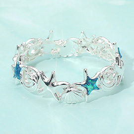 Coastal Starfish Shell Wave Link Stretch Bracelet