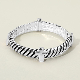 Cross Accent Textured Metal Stretch Bracelet