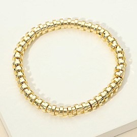 Stainless Steel Flat Disc Beaded Stretch Bracelet