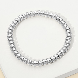 Stainless Steel Flat Disc Beaded Stretch Bracelet