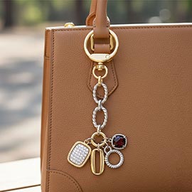 14K Gold Plated CZ Stone Paved Multi Charm Drop Keychain Bag Charm