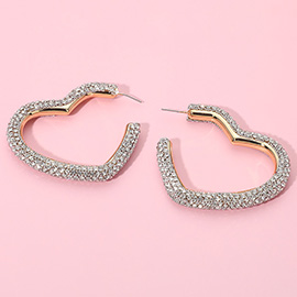 18K Gold Dipped Rhinestone Studded Heart Hoop Earrings