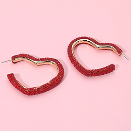 18K Gold Dipped Rhinestone Studded Heart Hoop Earrings