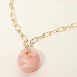 Chunky Marbled Resin Pendant Paperclip Chain Necklcae