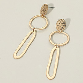 Hammered Metal Ring Oval Link Drop Earrings