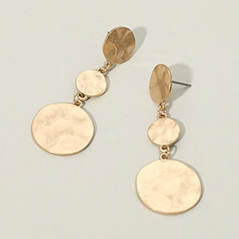 Triple Hammered Metal Disc Link Drop Earrings