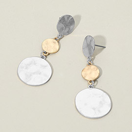 Triple Hammered Metal Disc Link Drop Earrings