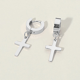 Stainless Steel Cross Charm Dangle Mini Huggie Hoop Earrings