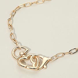 Metal Heart Link Paperclip Chain Necklace