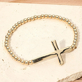 Metal Cross Accent Beaded Stretch Bracelet