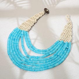 Woven Detail Multi Strand Beaded Collar Statement Necklace