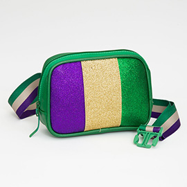 Faux Leather Mardi Gras Sparkle Front Rectangle Belt Bag