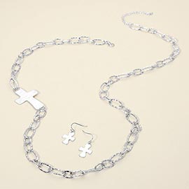 Metal Cross Link Chain Long Necklace