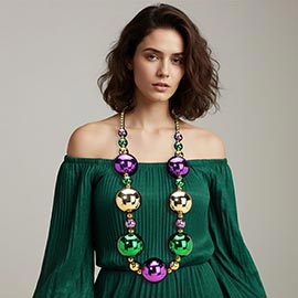Oversized Mardi Gras Ball Beaded Long Statement Necklace