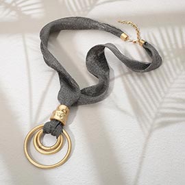 Bold Ring Pendant Accent Mesh Long Statement Necklace