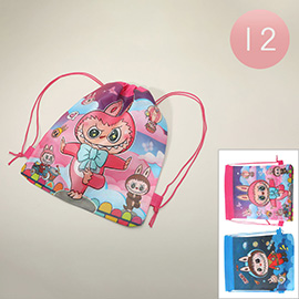 12PCS - Monster Bunny Character Printed Drawstring Backpack Bags