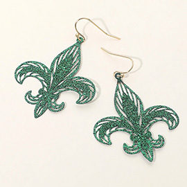 Lightweight Glitter Fleur de Lis Dangle Earrings
