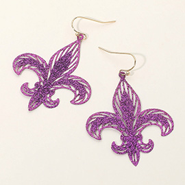 Lightweight Glitter Fleur de Lis Dangle Earrings