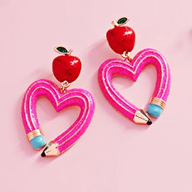 Apple Heart Shape Pencil Drop Dangle Earrings