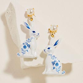 Floral Easter Bunny Drop Dangle Earrings
