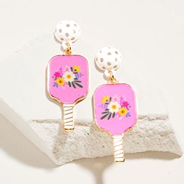 Floral Pickleball Paddle Dangle Earrings