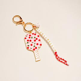 Cherry Pickleball Paddle PICKLEBALLER Beaded Keychain Bag Charm