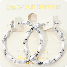 14K Gold Dipped Hypoallergenic Textured Twisted Hoop Earrings