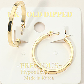 14K Gold Dipped Hypoallergenic Slim Flat Pin Catch Hoop Earrings