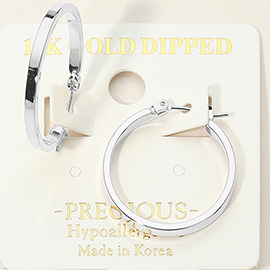 14K Gold Dipped Hypoallergenic Slim Flat Pin Catch Hoop Earrings