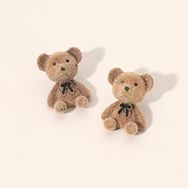 Fuzzy Teddy Bear Stud Earrings