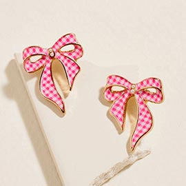 Gingham Pattern Bow Stud Earrings