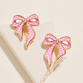 Gingham Pattern Bow Stud Earrings