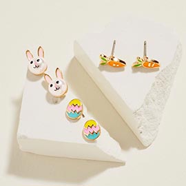 3Pairs - Easter Bunny Egg Carrot Stud Earring Set