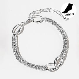 White Gold Dipped Braided Chain Link Anklet