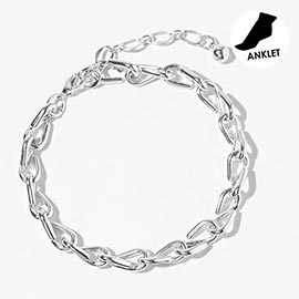 White Gold Dipped Twisted Link Chain Anklet